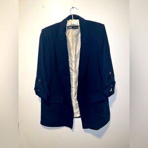 ZARA Women’s Dark Navy Blue Open-Front 3/4 Sleeve Blazer